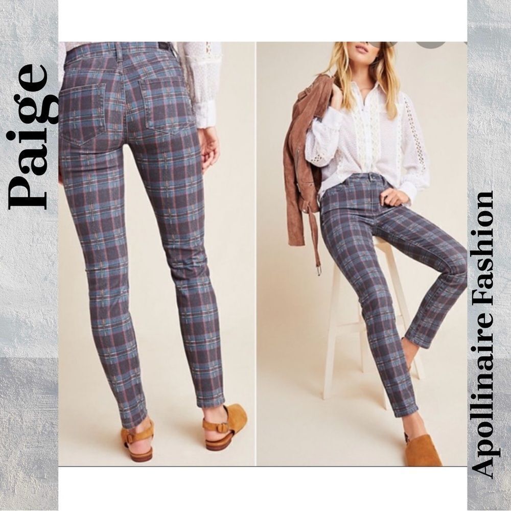 PAIGE HOXTON PLAID SKINNY JEANS BLACK COMBO SIZE 26 NWT